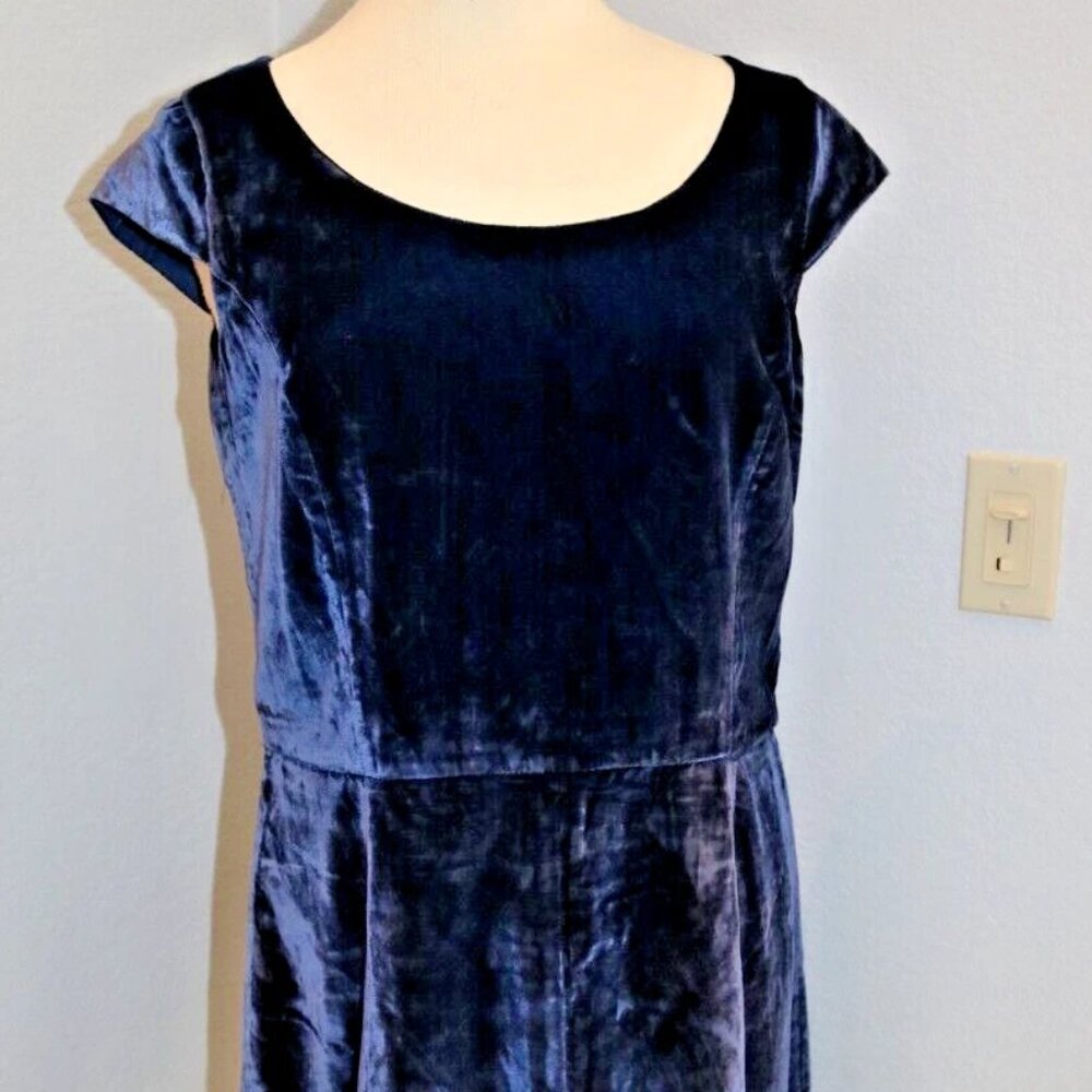 Isaac Mizrahi Blue Velvet Dress A-line Cap Sleeve Knee Length Size 14